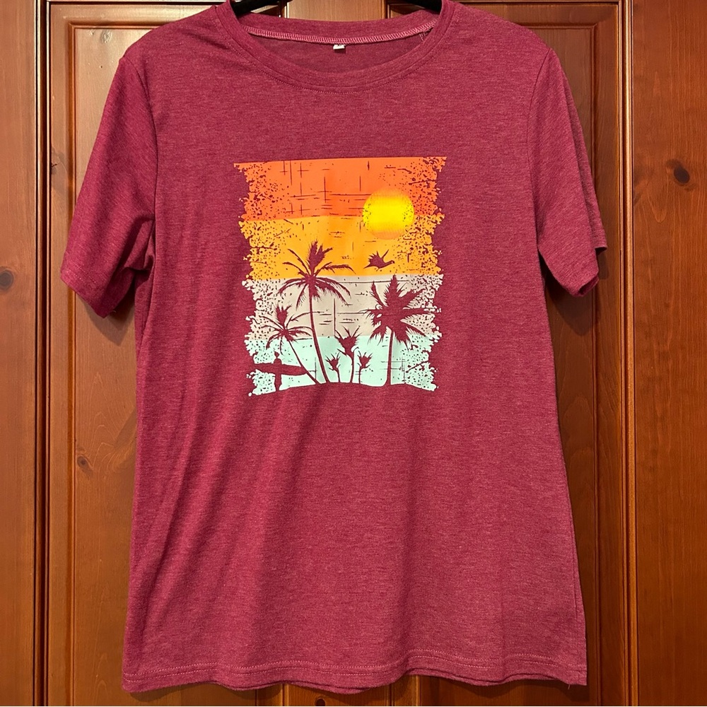 Sunset Palm Tree Maroon Graphic Tee